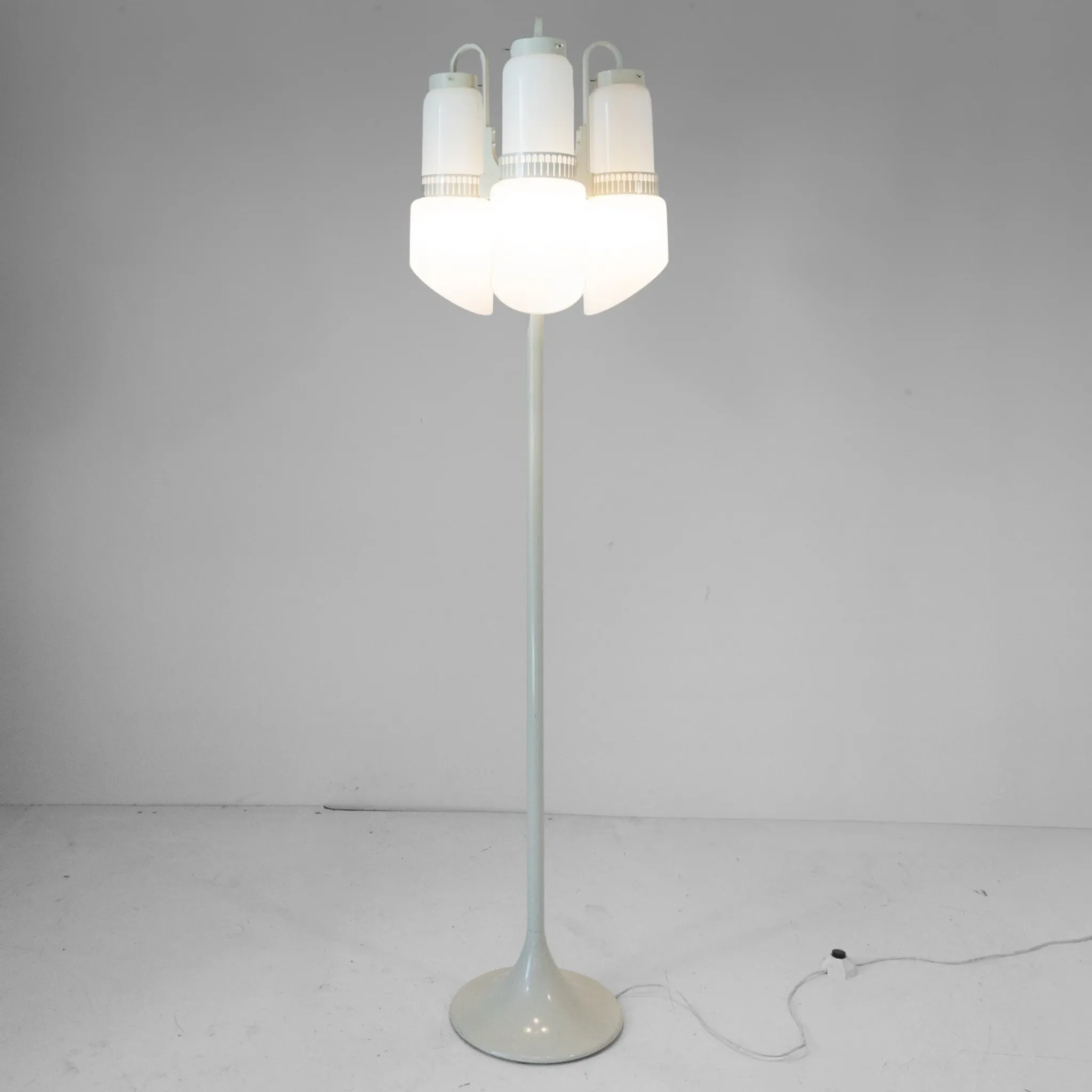 Vintage Vistosi Sytle Space Age Floor Lamp, Iron & Opaline Glass, 1970s