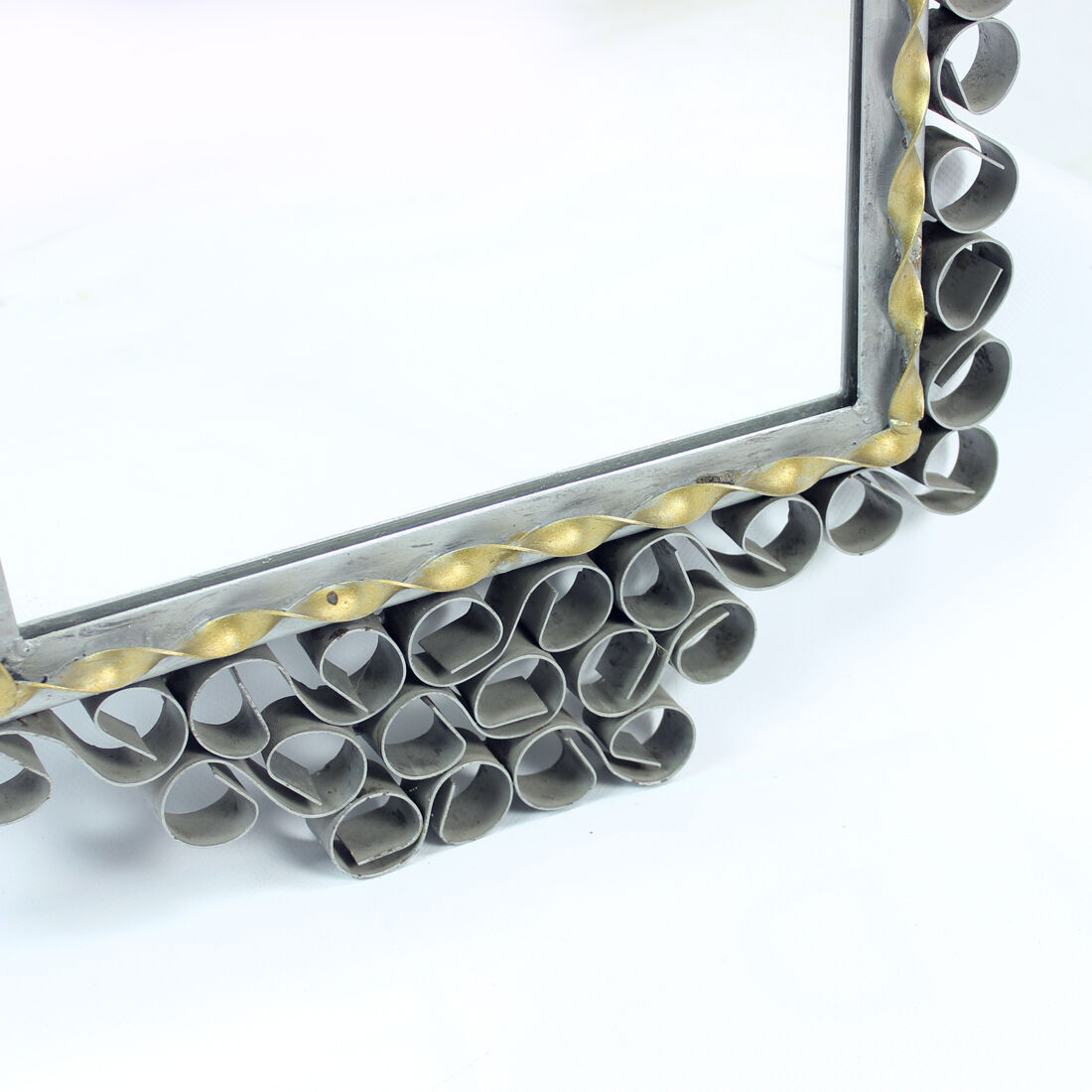 Vintage Mirror In Handmade Metal Frame, Czechoslovakia 1950s