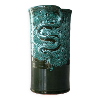 Vase serpent vert vintage en céramique