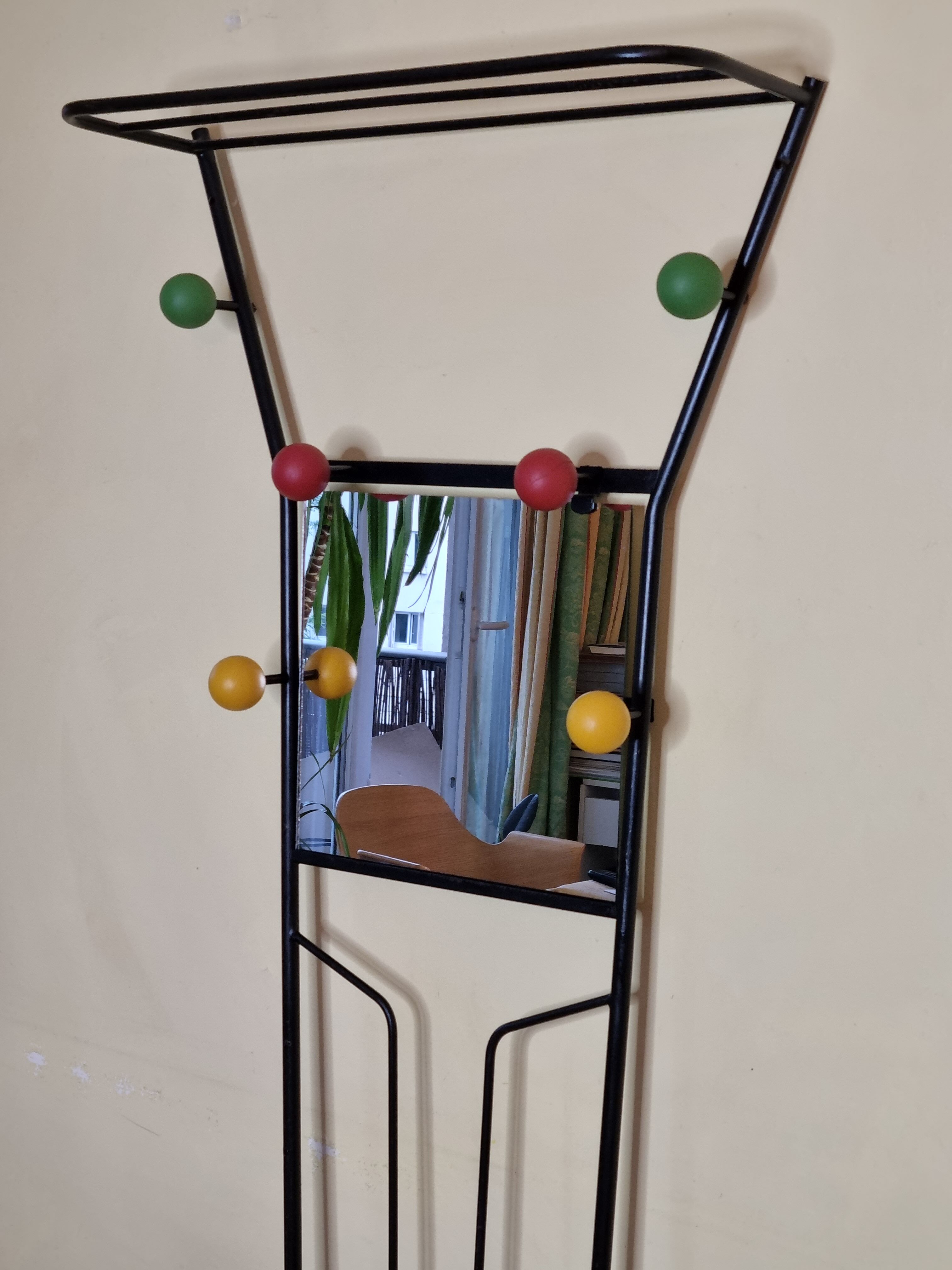 Coat rack cloakroom with mirror, 6 hooks 50s