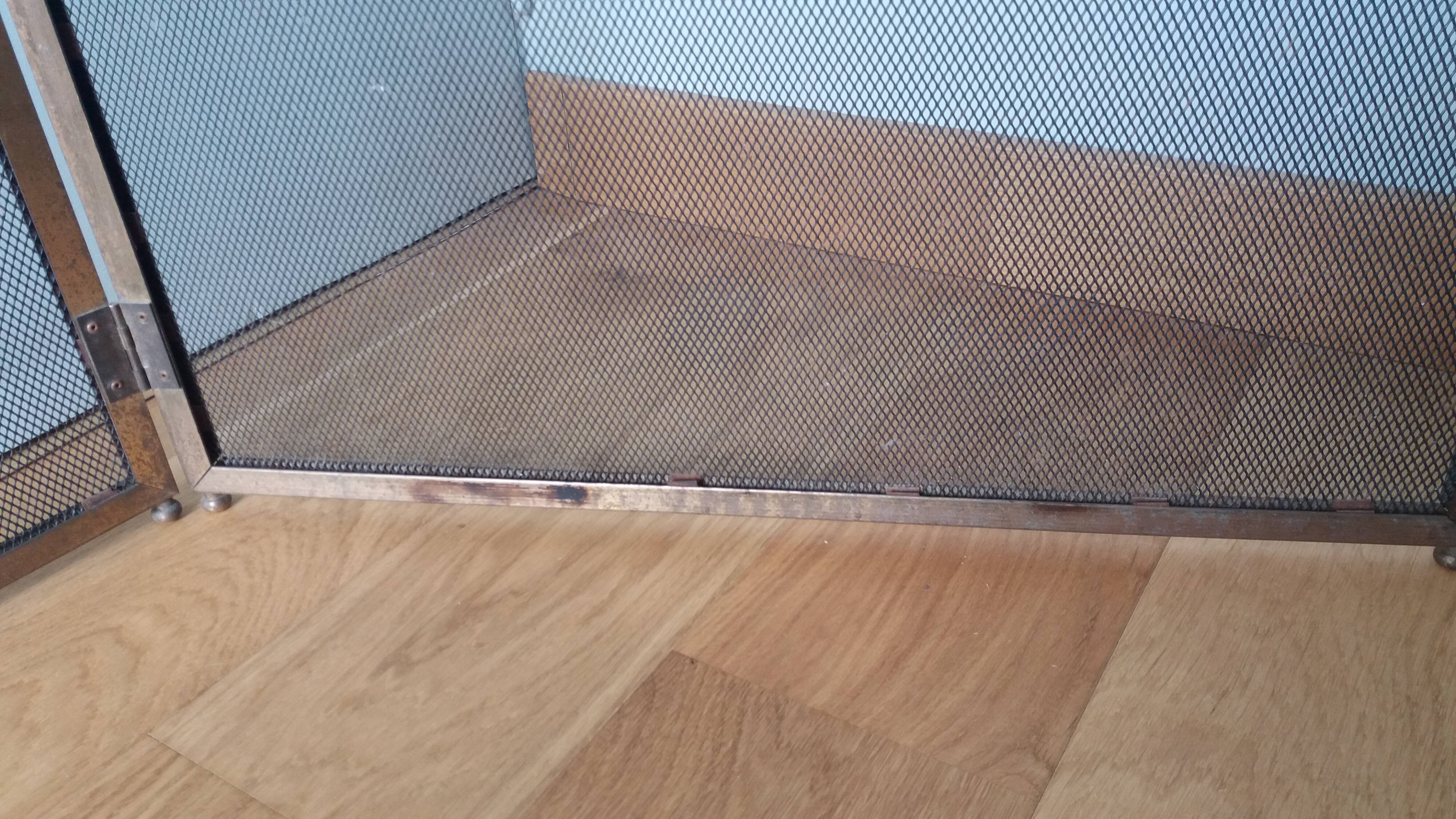 Fire screen, three-panel fireplace screen.