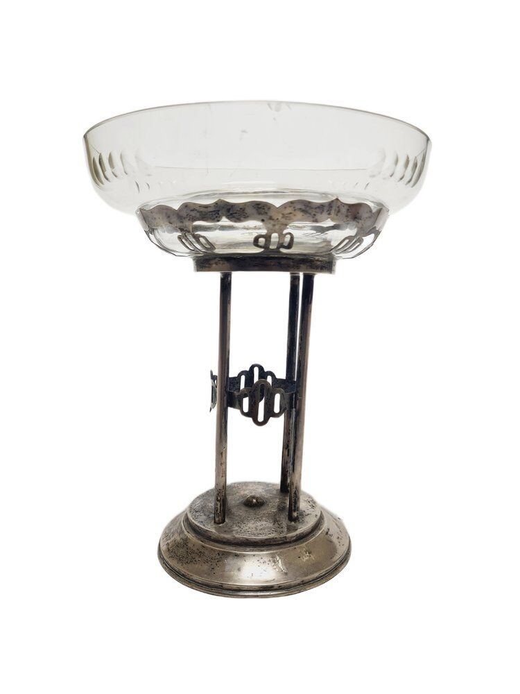 Art Deco Polish silver crystal bowl on stand, 1930s