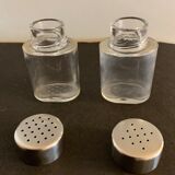 Italian salt and pepper shaker in stainless steel and Alessi glass, 1980