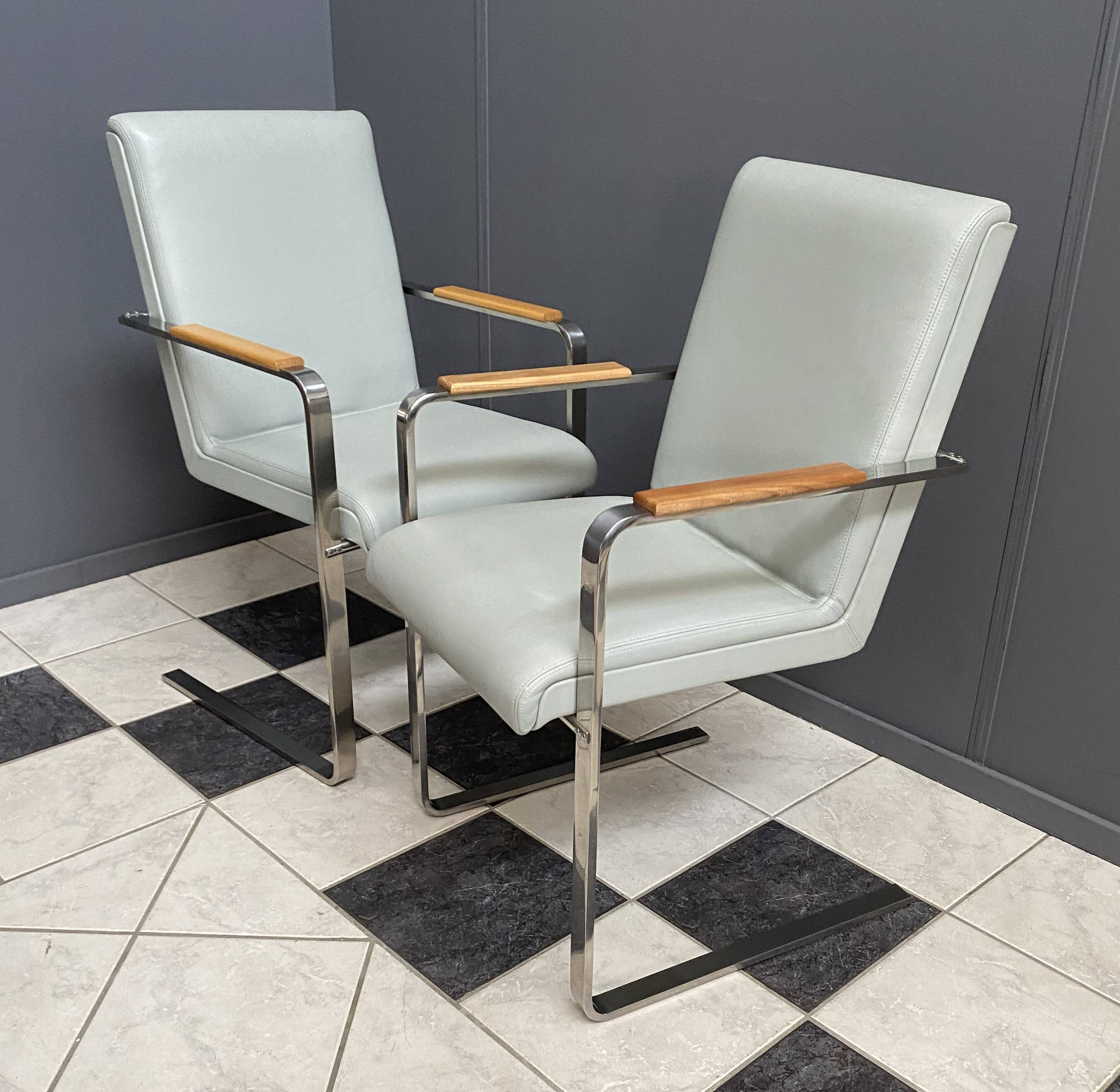 Unique Chrome and grey leather chairs made on demand 1980s