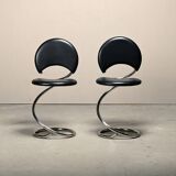 Poul Henningsen Snake Chairs, Model PH-501 in chrome and full black leather