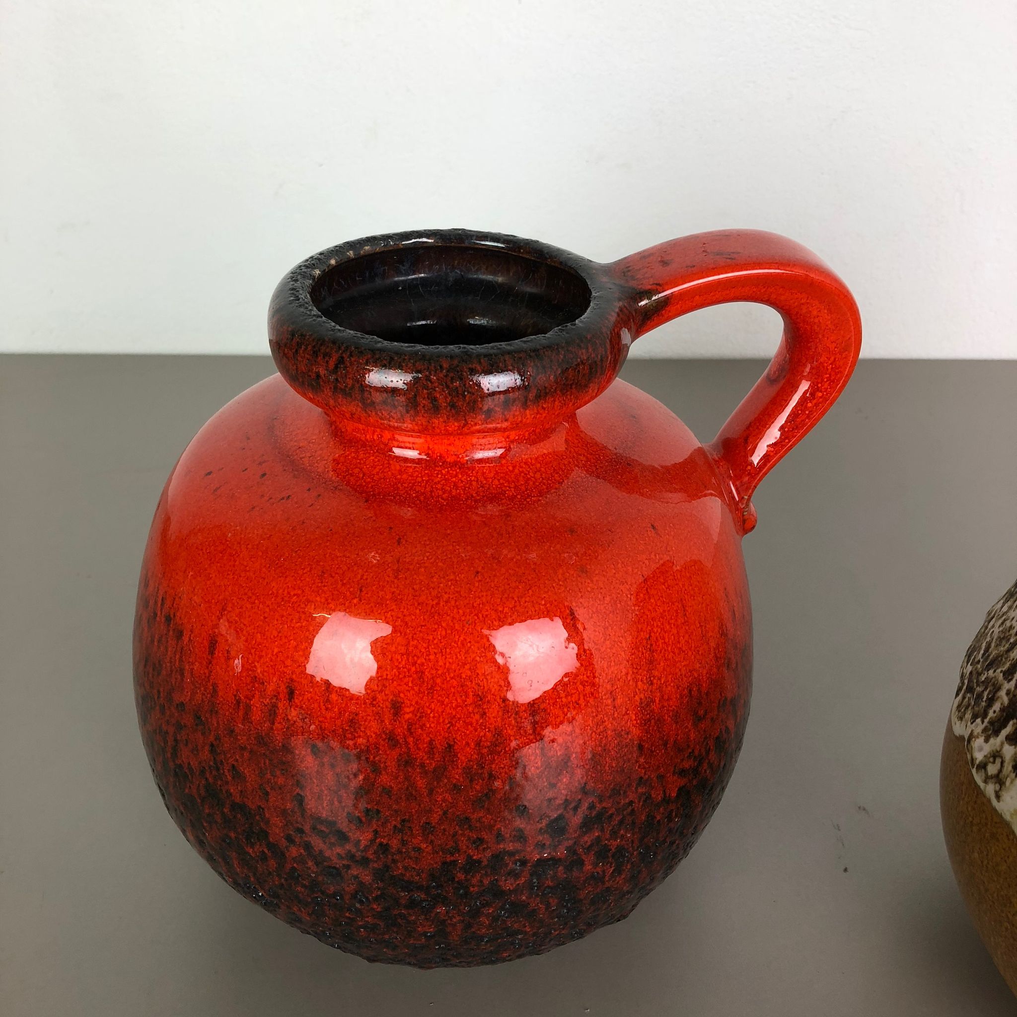 Set of Two Pottery Fat Lava Vases Model "484-21" Made by Scheurich Germany 1970s