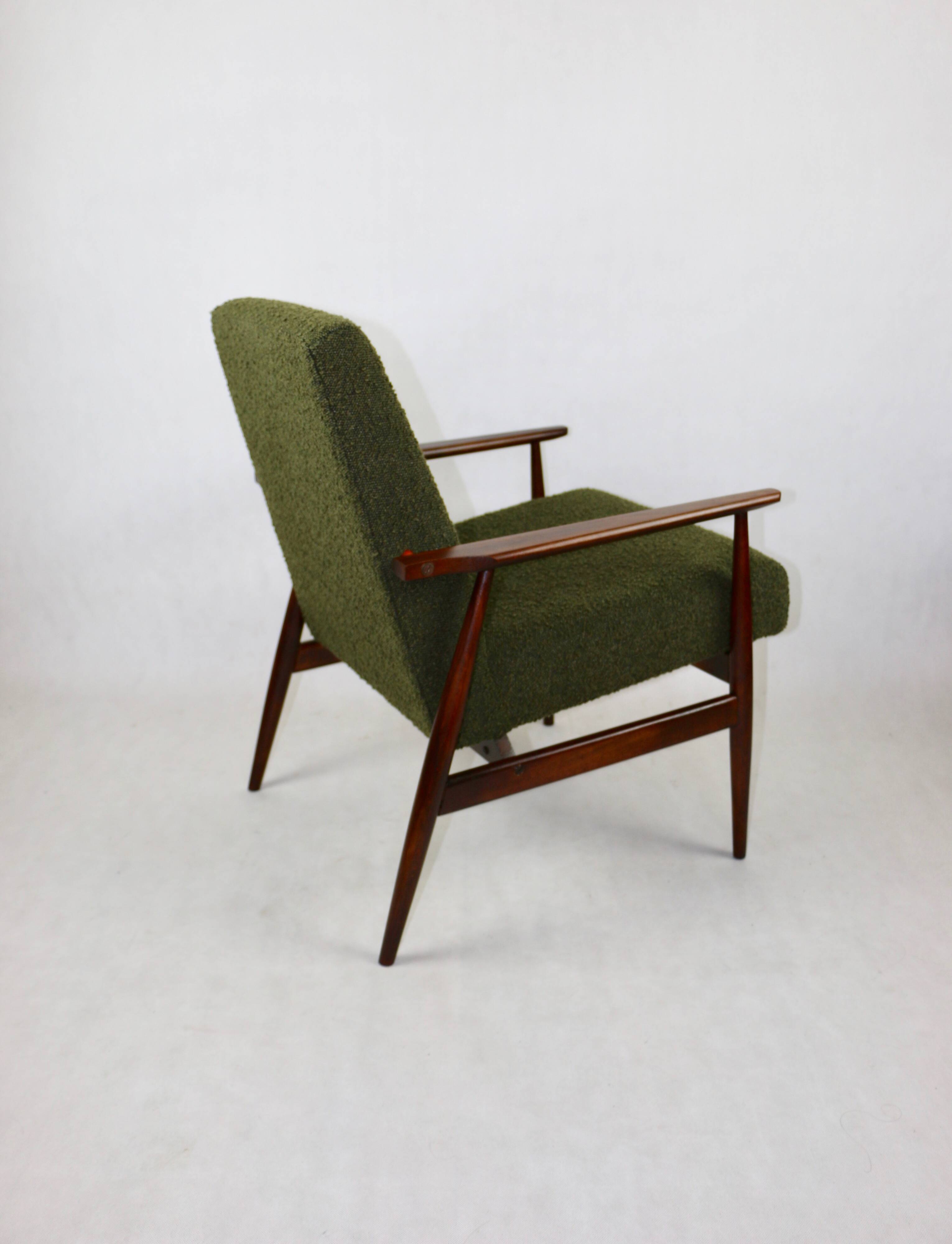 Armchair 'Lis', 1970s olive boucle, design by Henryk Lis - 2 pieces available