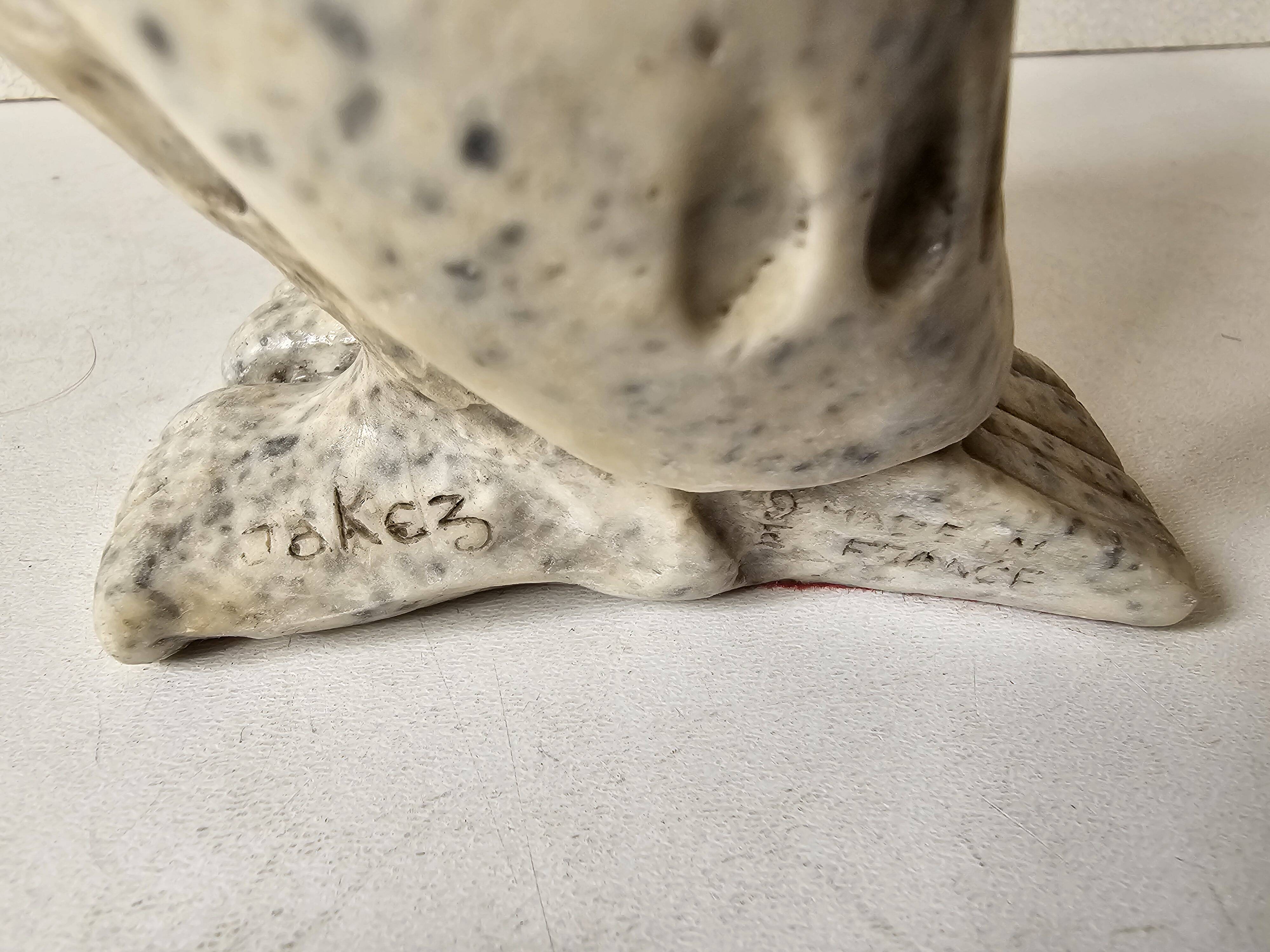 Very beautiful zoomorphic marble sculpture - Owl / Owl signed Jokerz