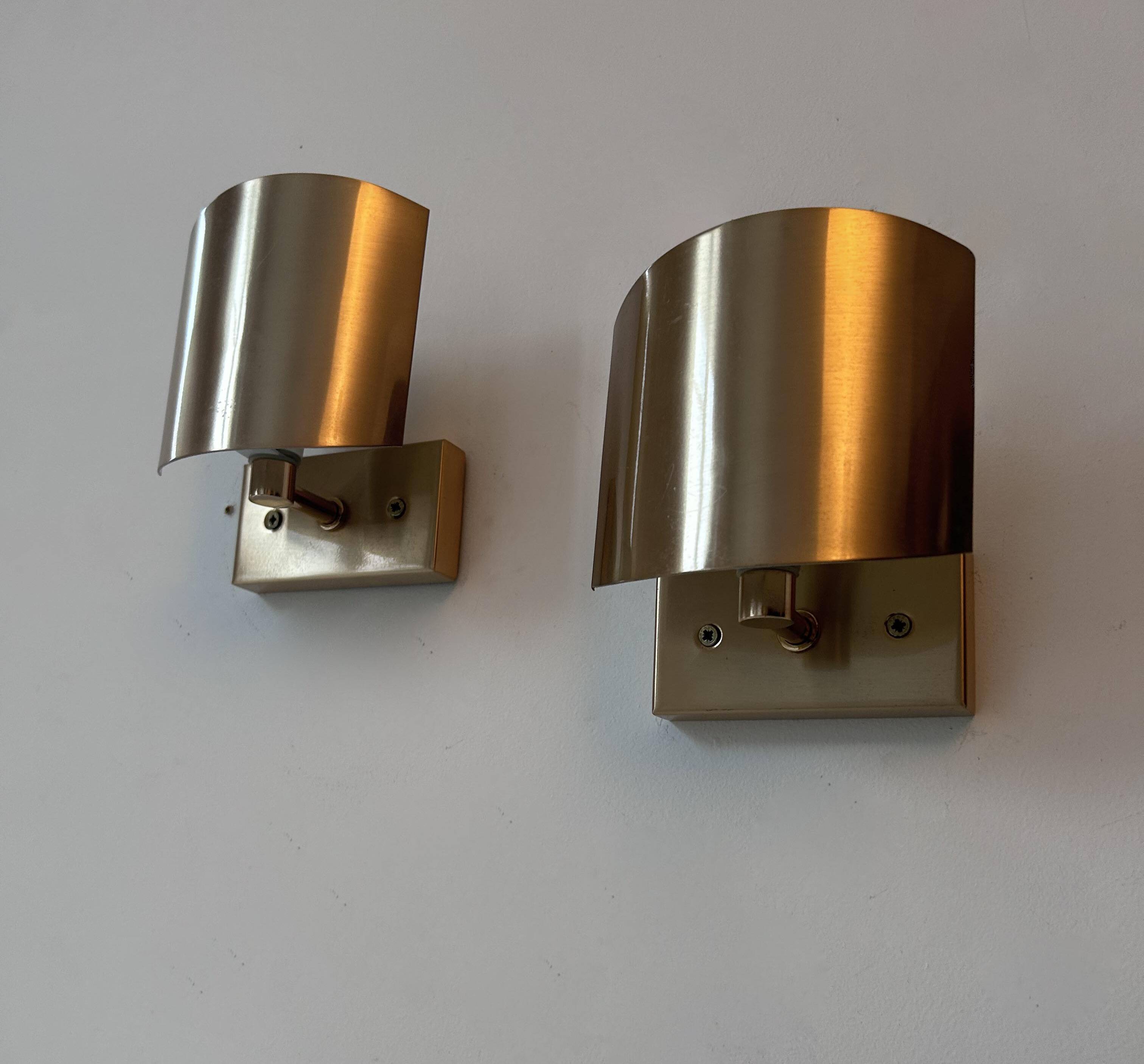 Pair of vintage adjustable wall lights, brass, SCE France 1970