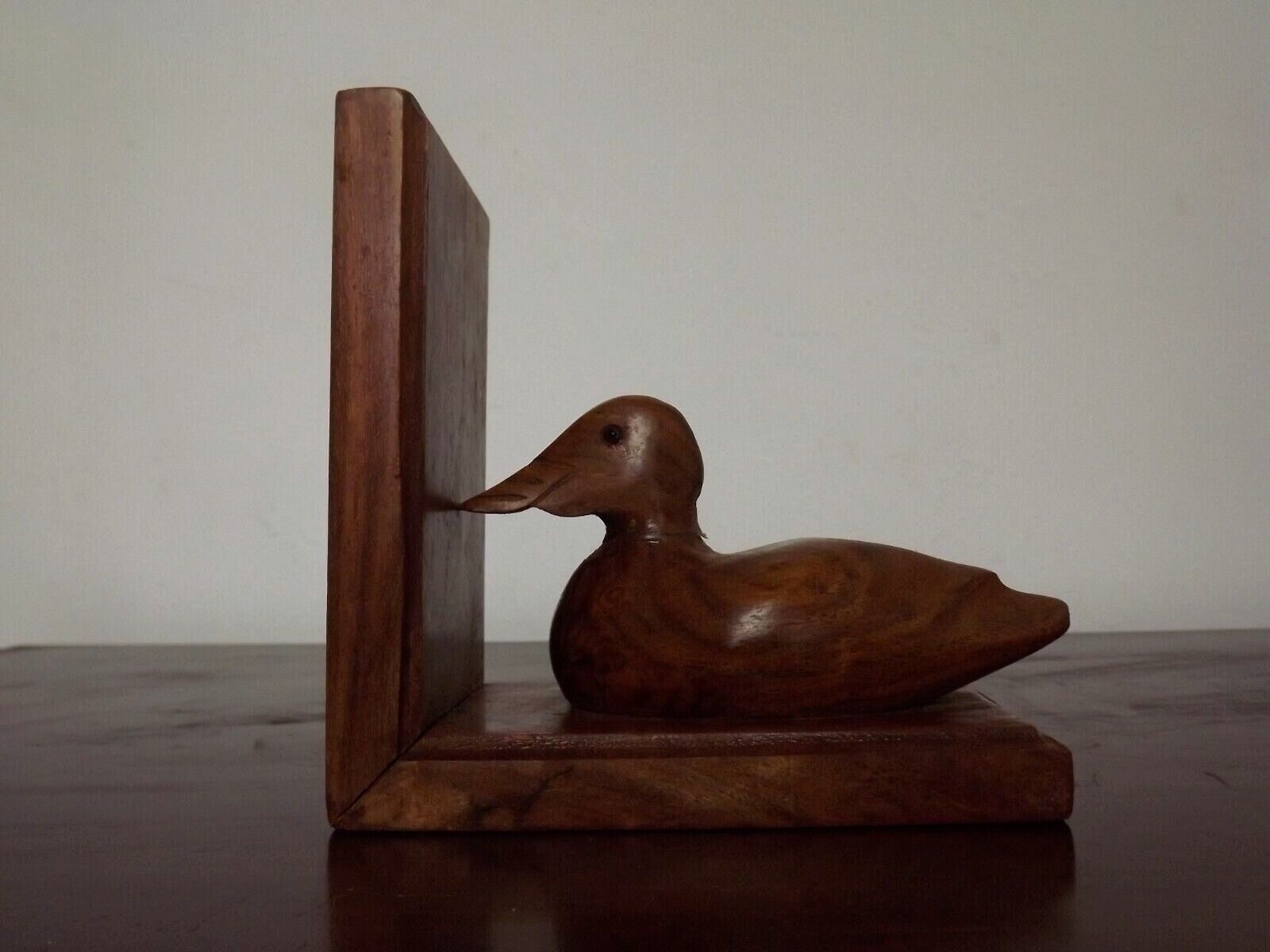 Hand carved wooden duck bookends