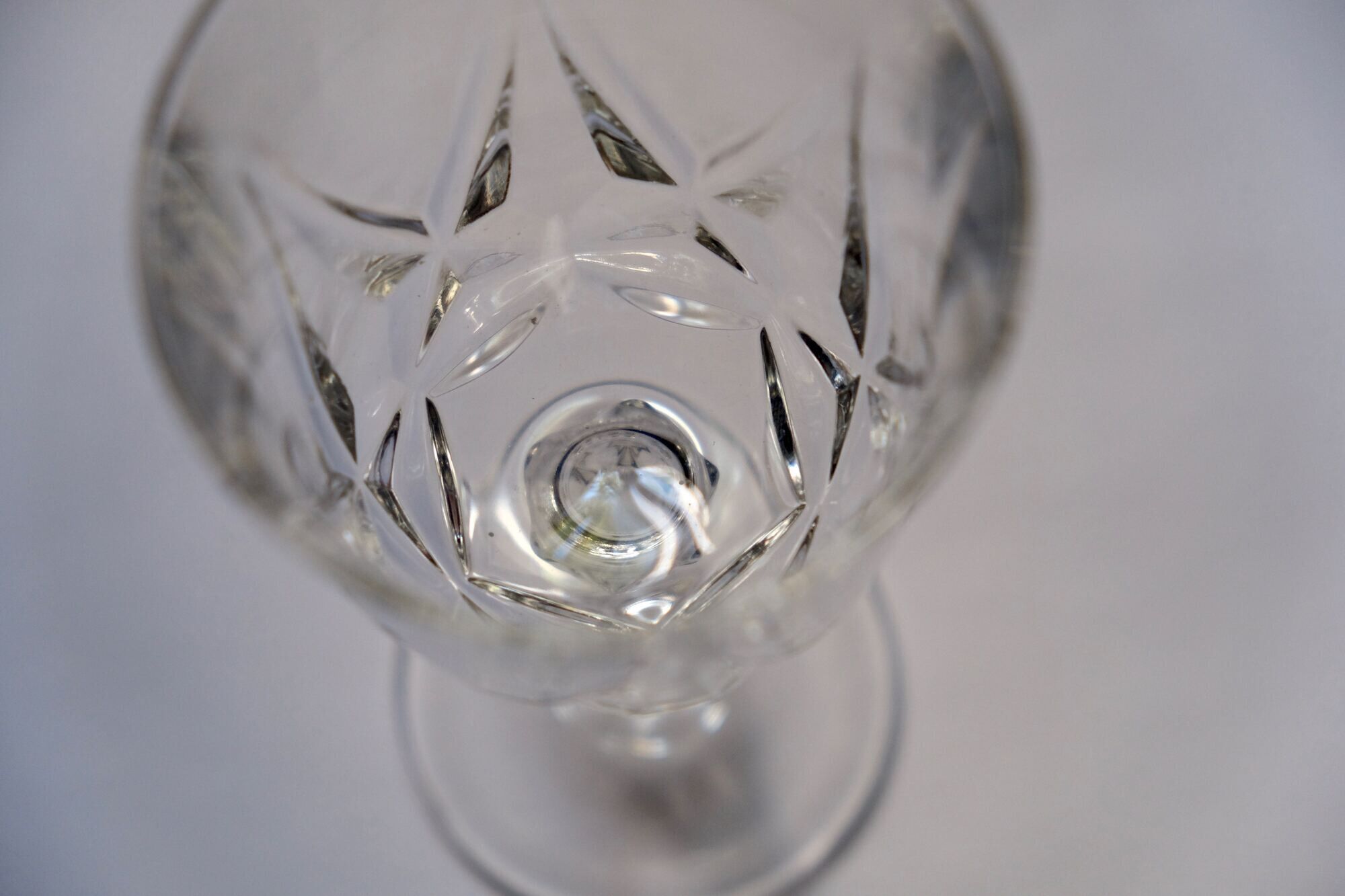 Set of 6 mid-century French crystal wine glasses