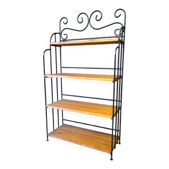 4-tier bookshelf - Wrought iron - Solid pine wood.
