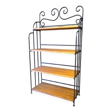 4-tier bookshelf - Wrought iron - Solid pine wood.