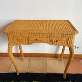 Rattan console desk with curved legs, 1970s