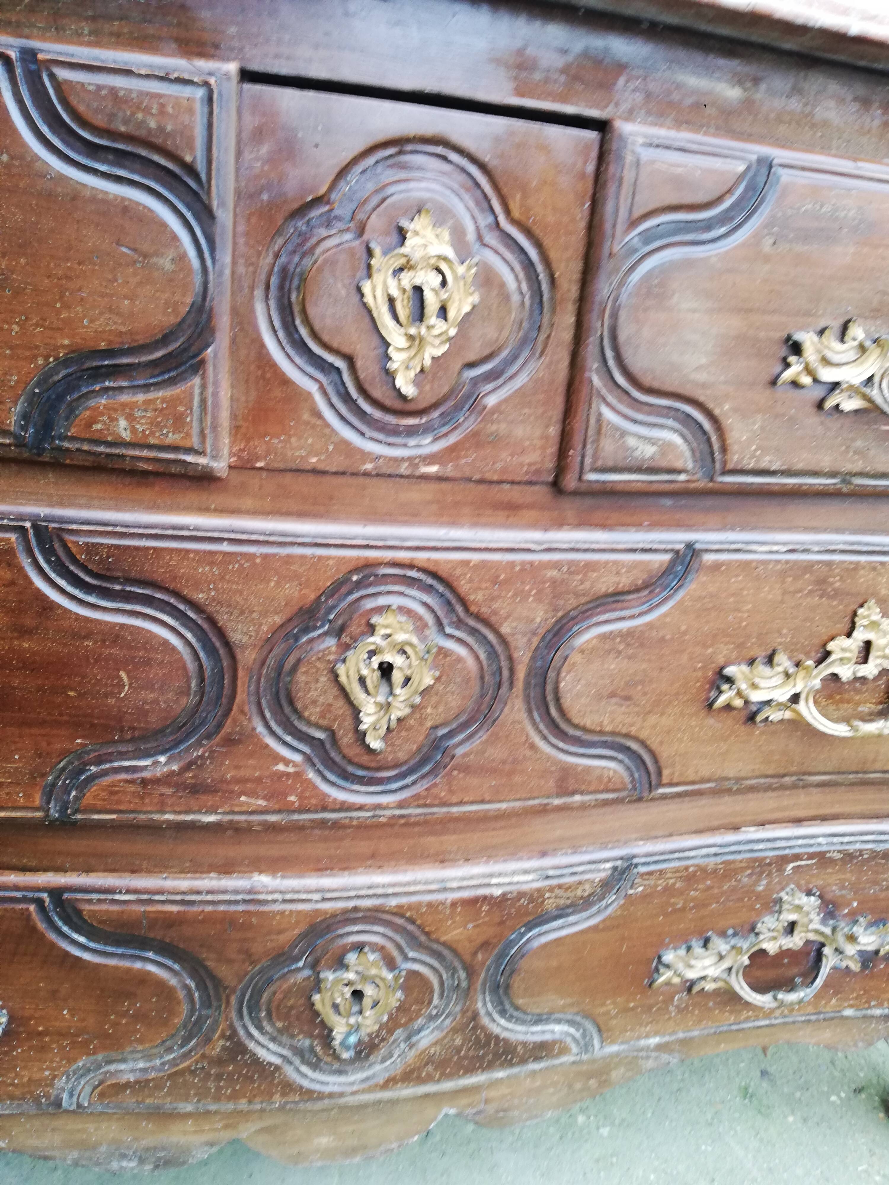 Louis XVI style curved chest of drawers, wooden structure and marble top