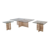 Ensemble de 3 tables basses ou d'appoint en marbre italien avec verre, années 1980