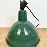 Industrial green enamel factory lamp with cast iron top, 1960s