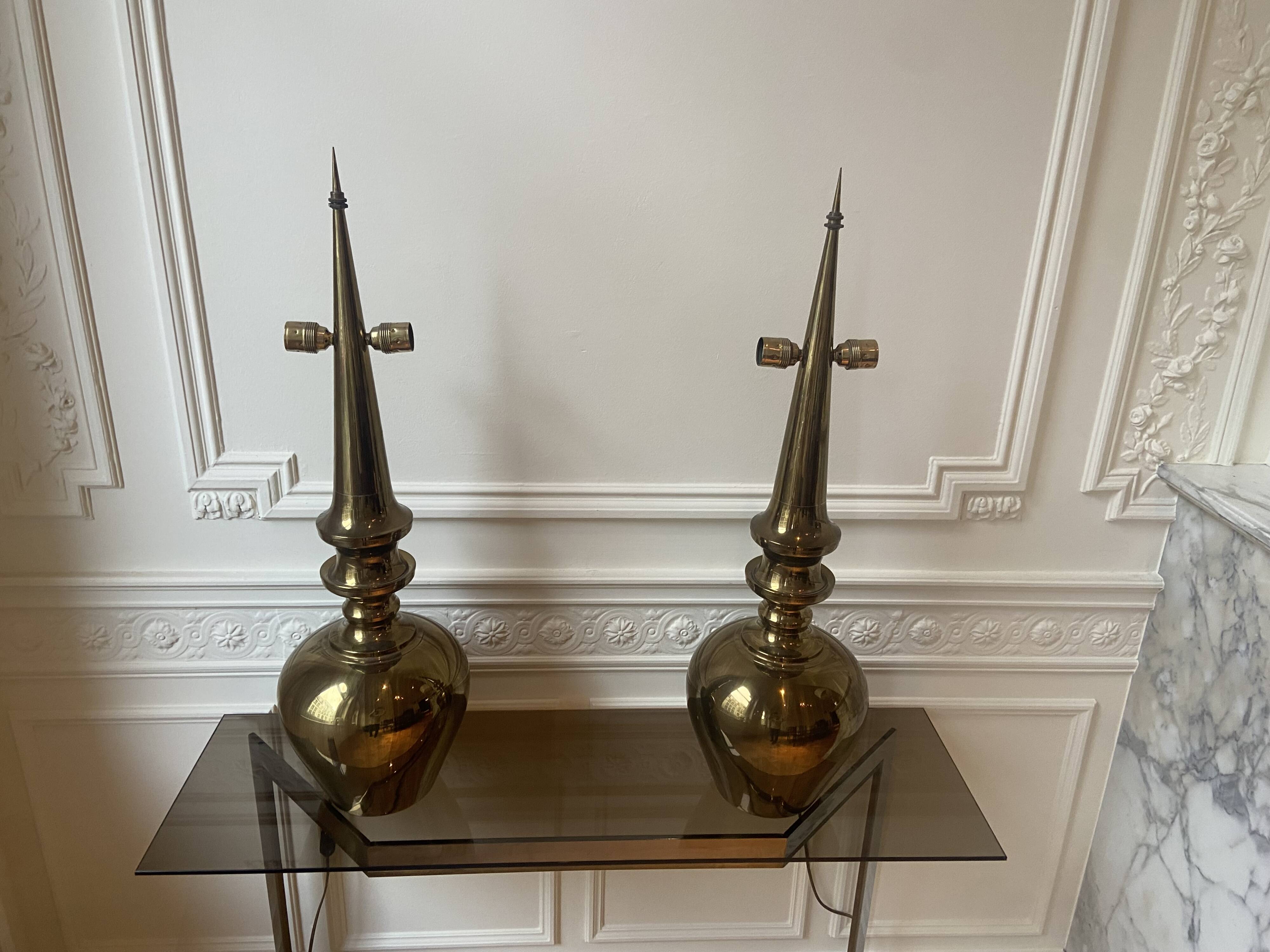 Pairs of lamps in copper metal 1980s