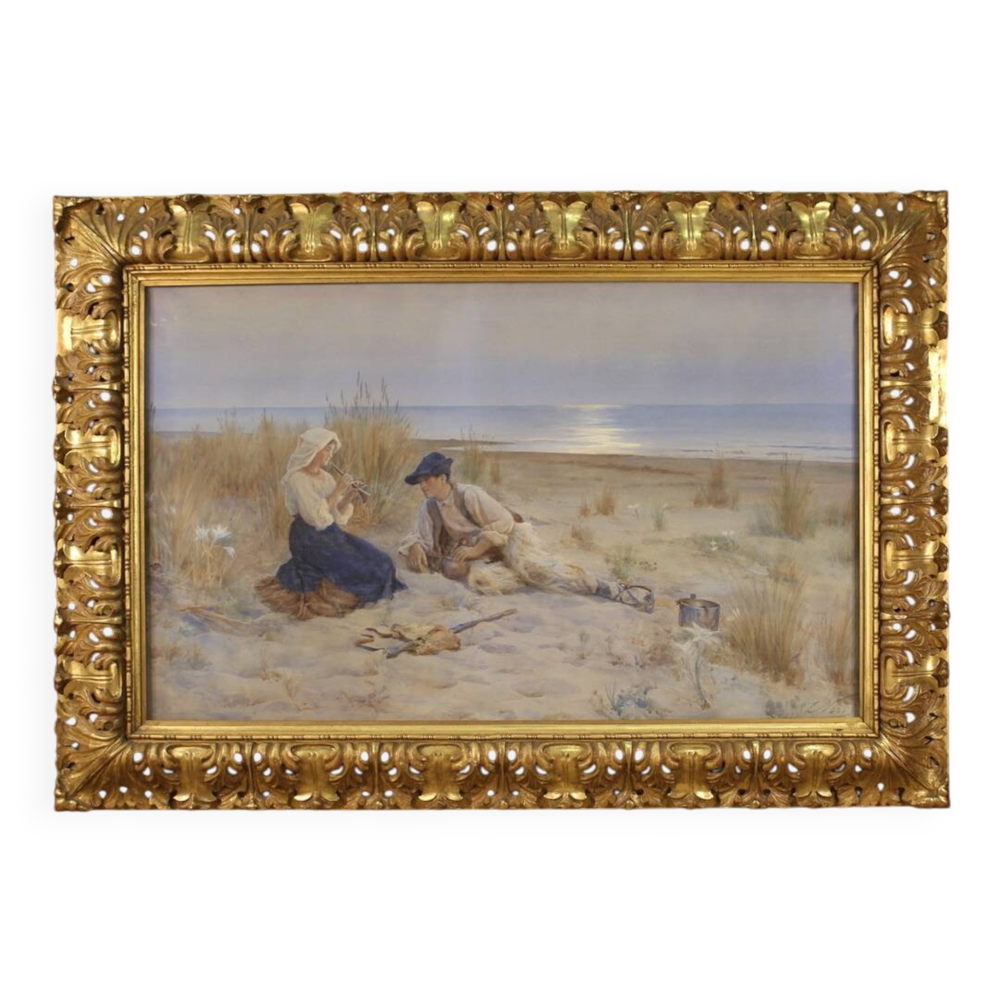 Italian painting watercolor seascape from the 20th century
