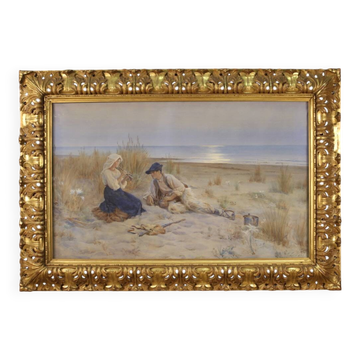 Peinture italienne aquarelle paysage marin du 20e siècle