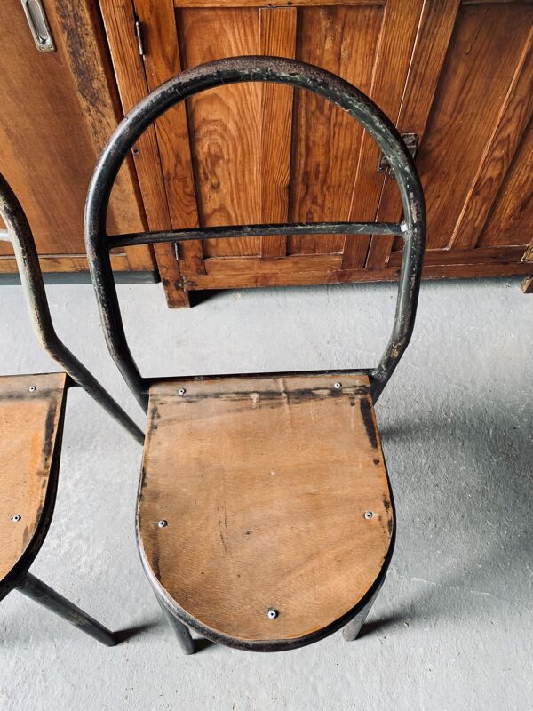 Lot de 2 chaises Mobilor 1950 métal et bois