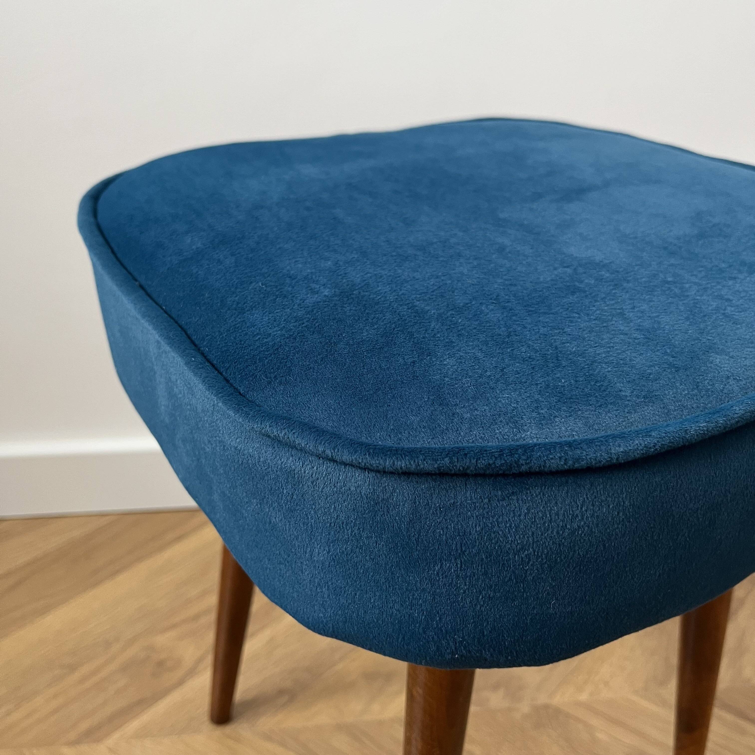 Vintage Velvet Footstool in Dark Teal
