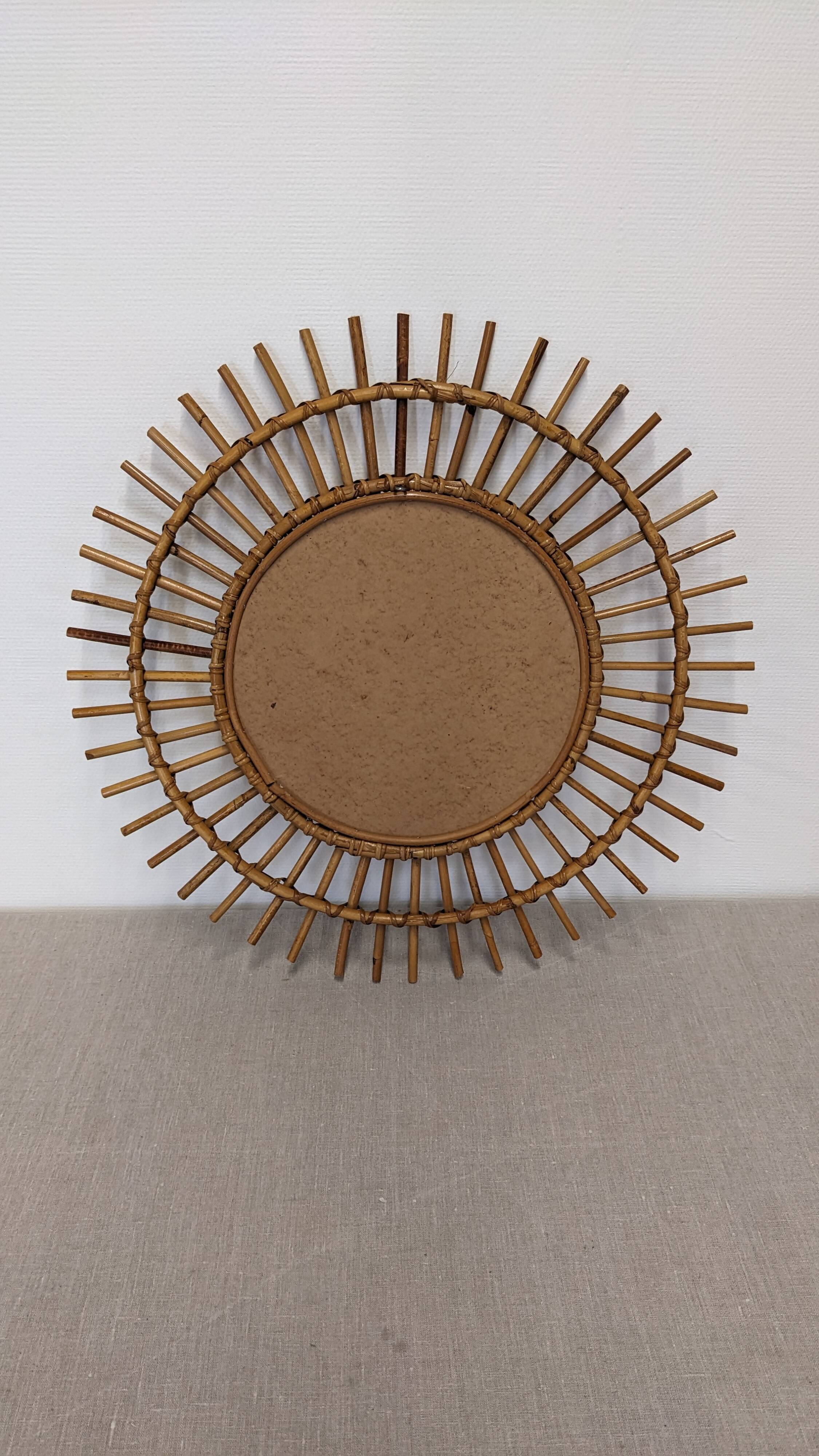 XL sun mirror in rattan, France circa 1960