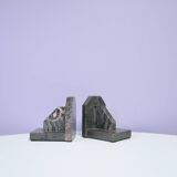 vintage Art Deco set of pink grey marble book stands
