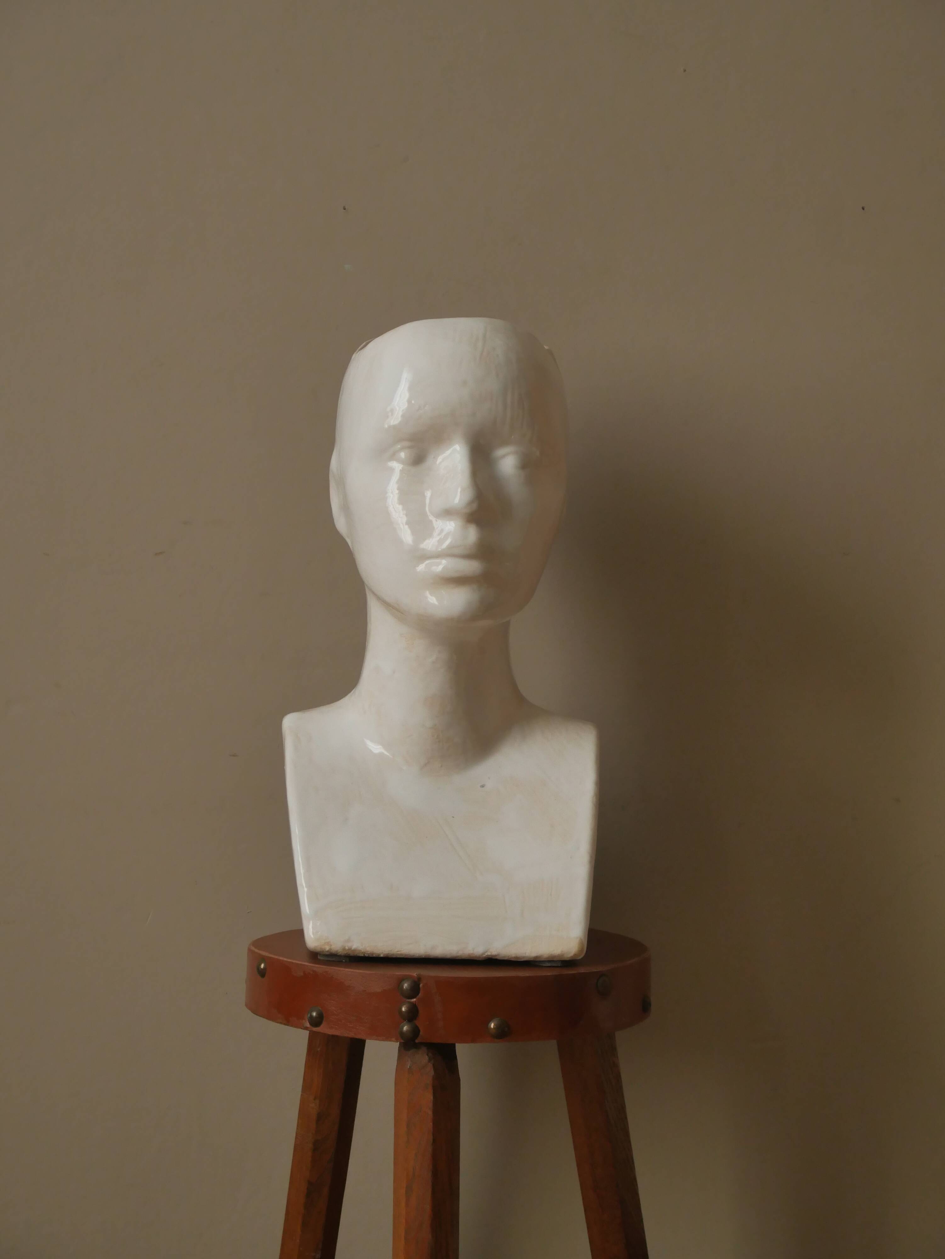 Vintage design vase 70s enamelled ceramic bust sculpture head face