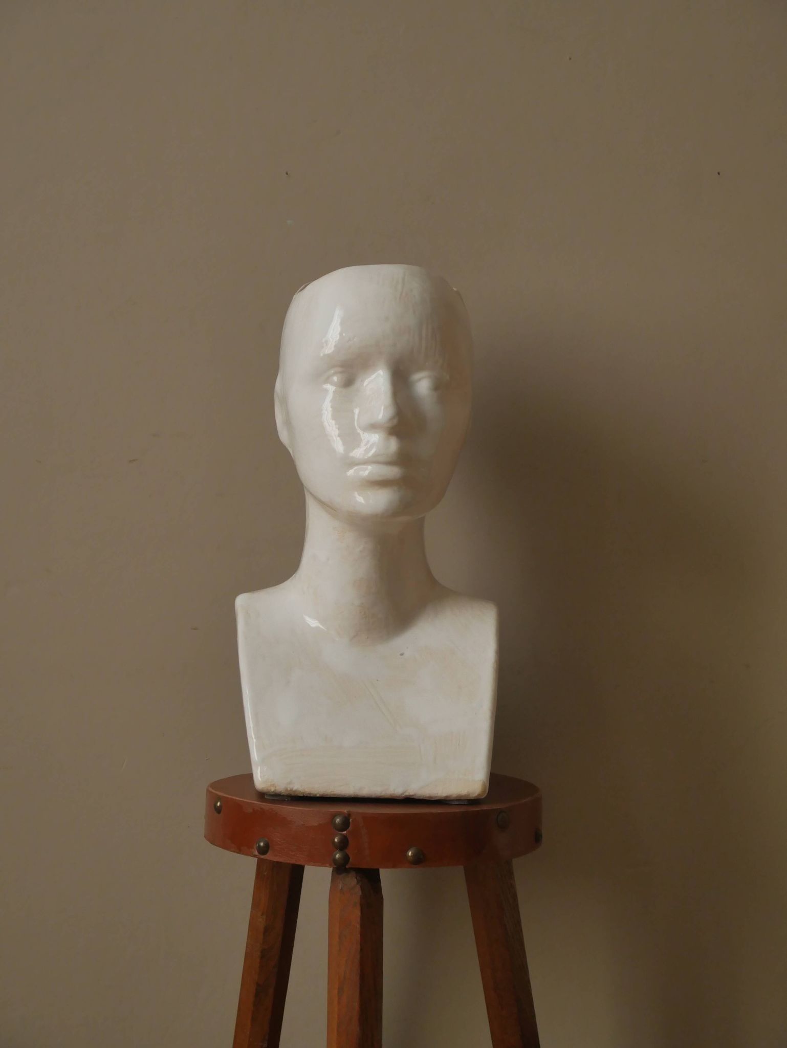 Vintage design vase 70s enamelled ceramic bust sculpture head face