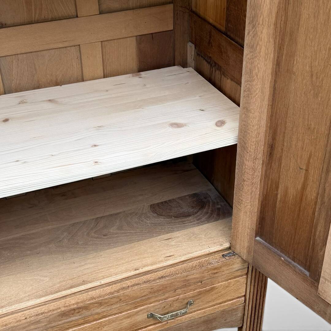 Art Deco bonnetière wardrobe from Paris in raw and solid oak.