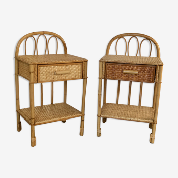 Pair of bedsides in vintage rattan