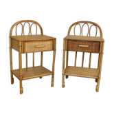 Paire de chevets en rotin vintage