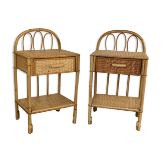 Pair of bedsides in vintage rattan