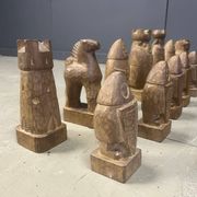 Large hand crafted wooden chess figure set, 1960s