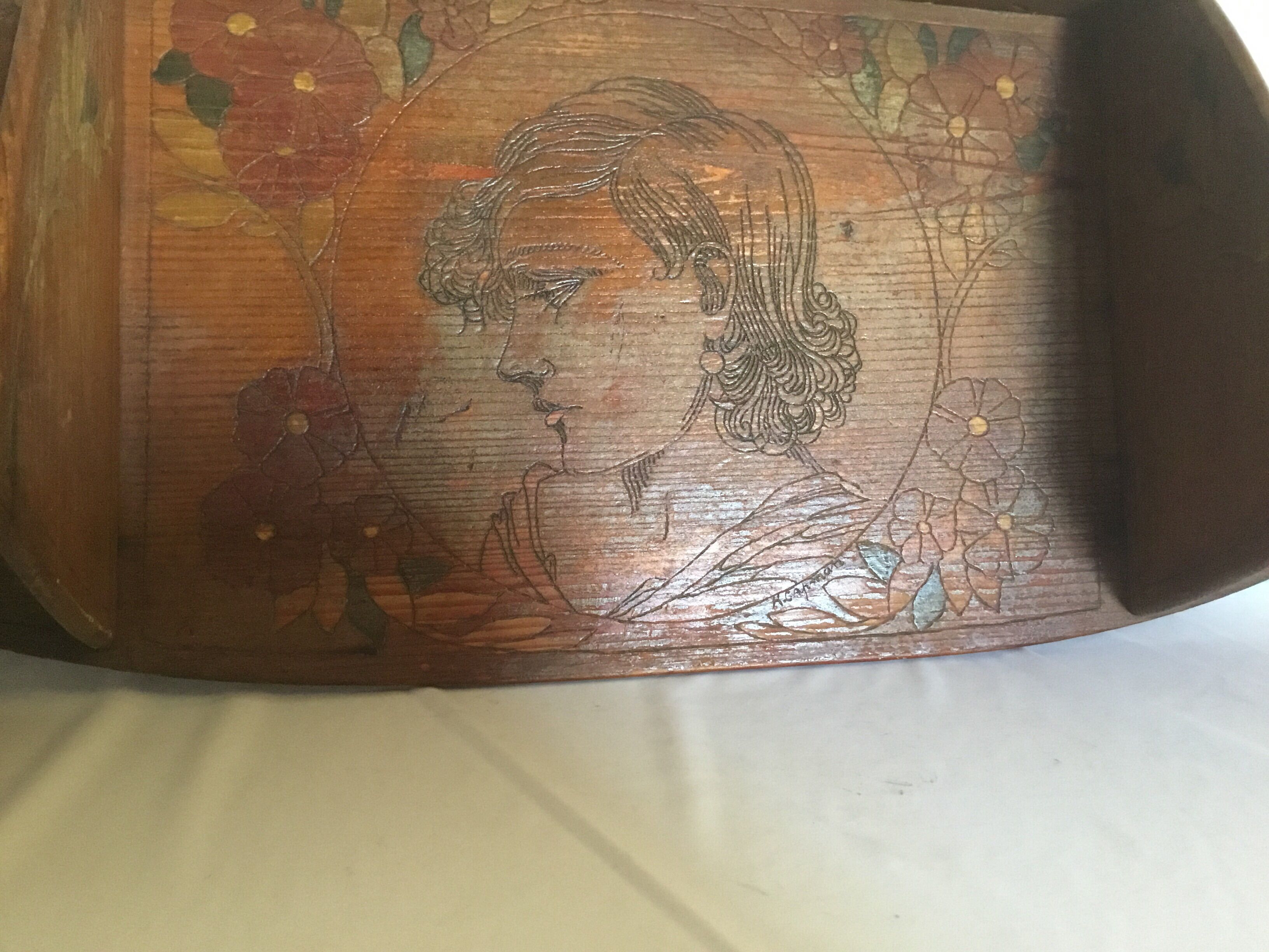 Shelf wood decoration 1900 pyrograved art nouveau art deco signed gallé era, majorelle