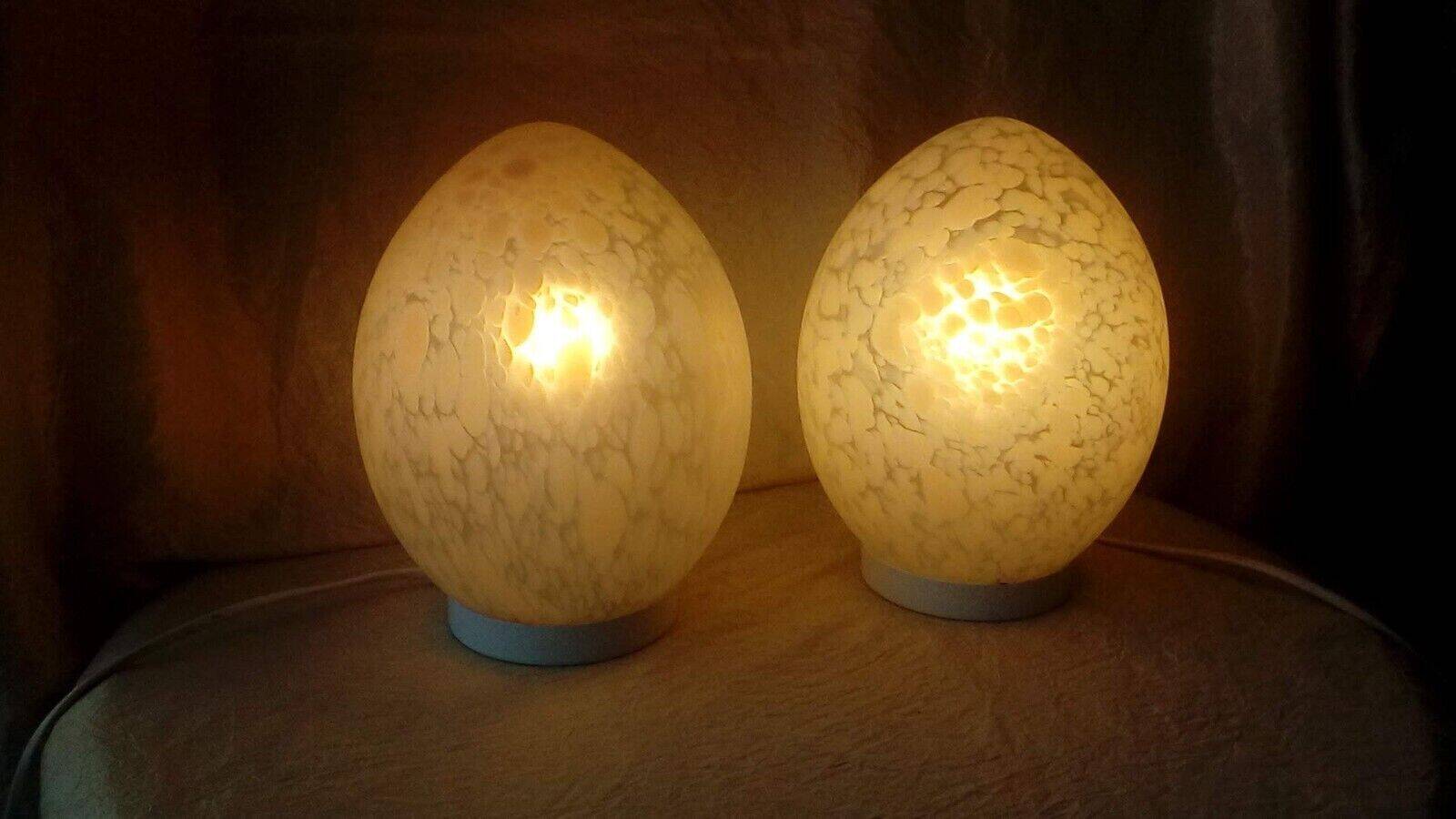 Pair of marble glass egg lamps