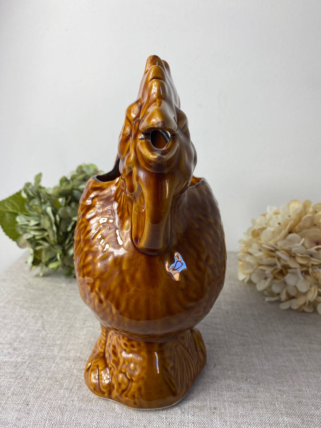 Poet Laval ceramic rooster pitcher