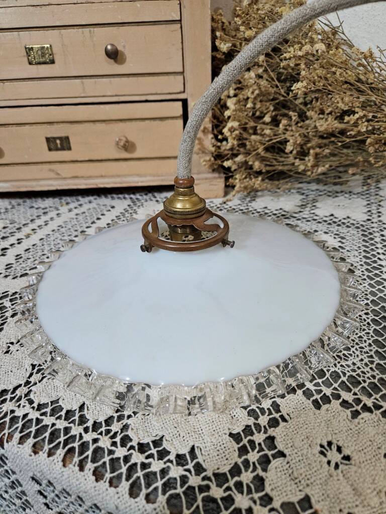 Old pendant lamp in pleated white opaline
