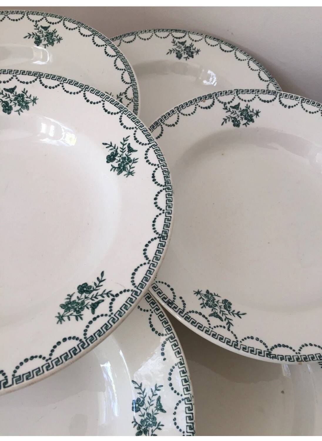 Ensemble de 9 assiettes Terre de fer fleurs vertes St Amand