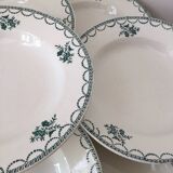Ensemble de 9 assiettes Terre de fer fleurs vertes St Amand