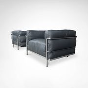 LC3 down cushions Y extra leather armchairs by Le Corbusier Cassina 1990s