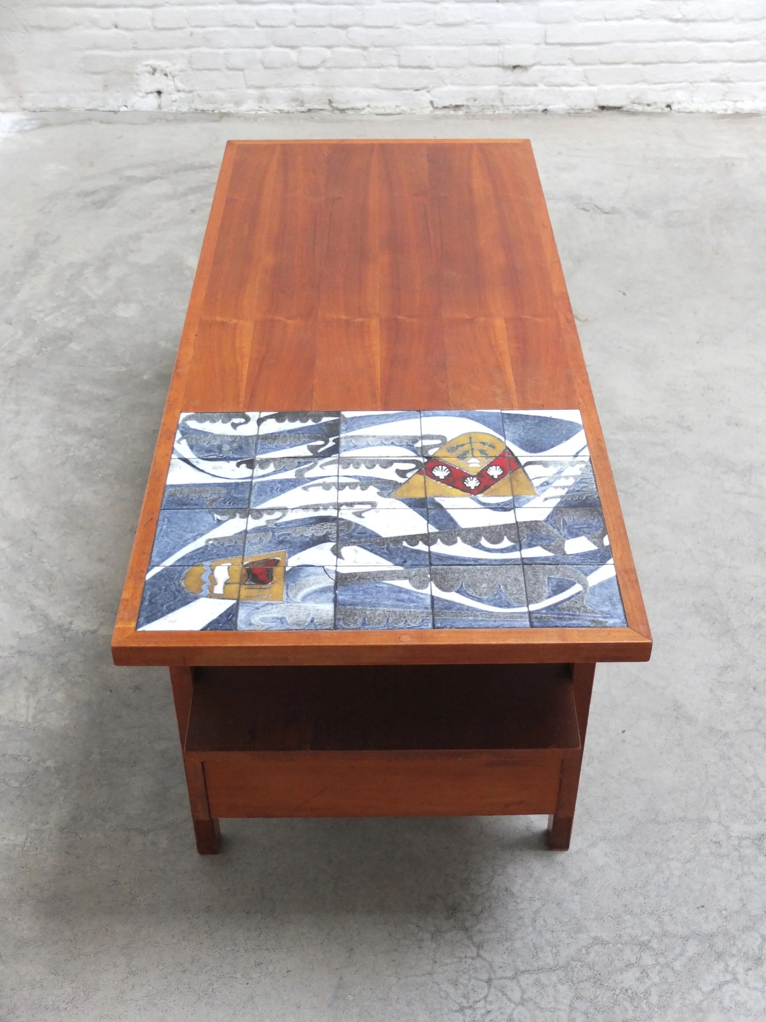 Walnut coffee table with ceramic tile by Jos De Mey for Van Den Berghe-Pauvers, 1960s