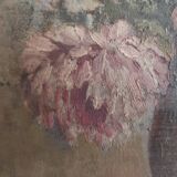 Vintage French oil painting of chrysanthemums