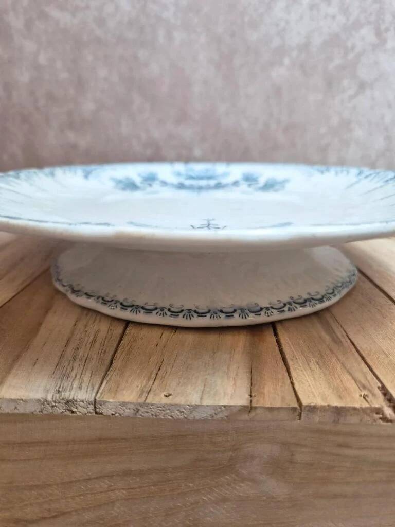 Compotier ancien en terre de fer Saint-amand & Hamage – modèle Régence bleu