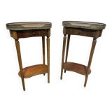 Pair of Louis XVI style kidney bedside tables with brass gallery, 20th century