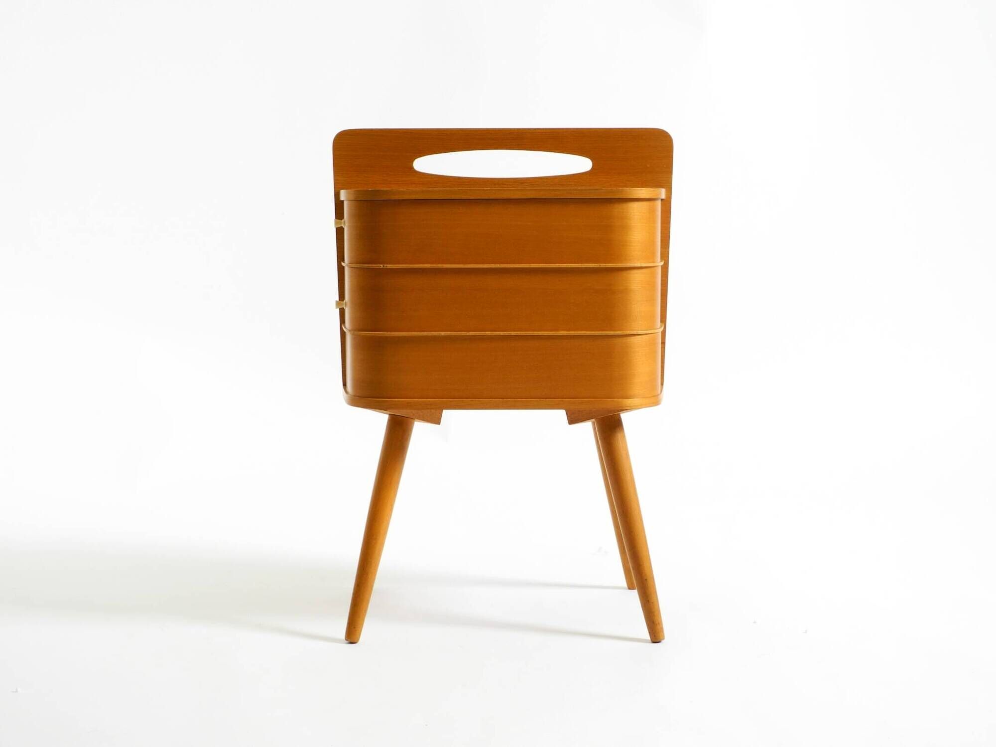Beautiful original Mid Century teak sewing box with hinged compartments