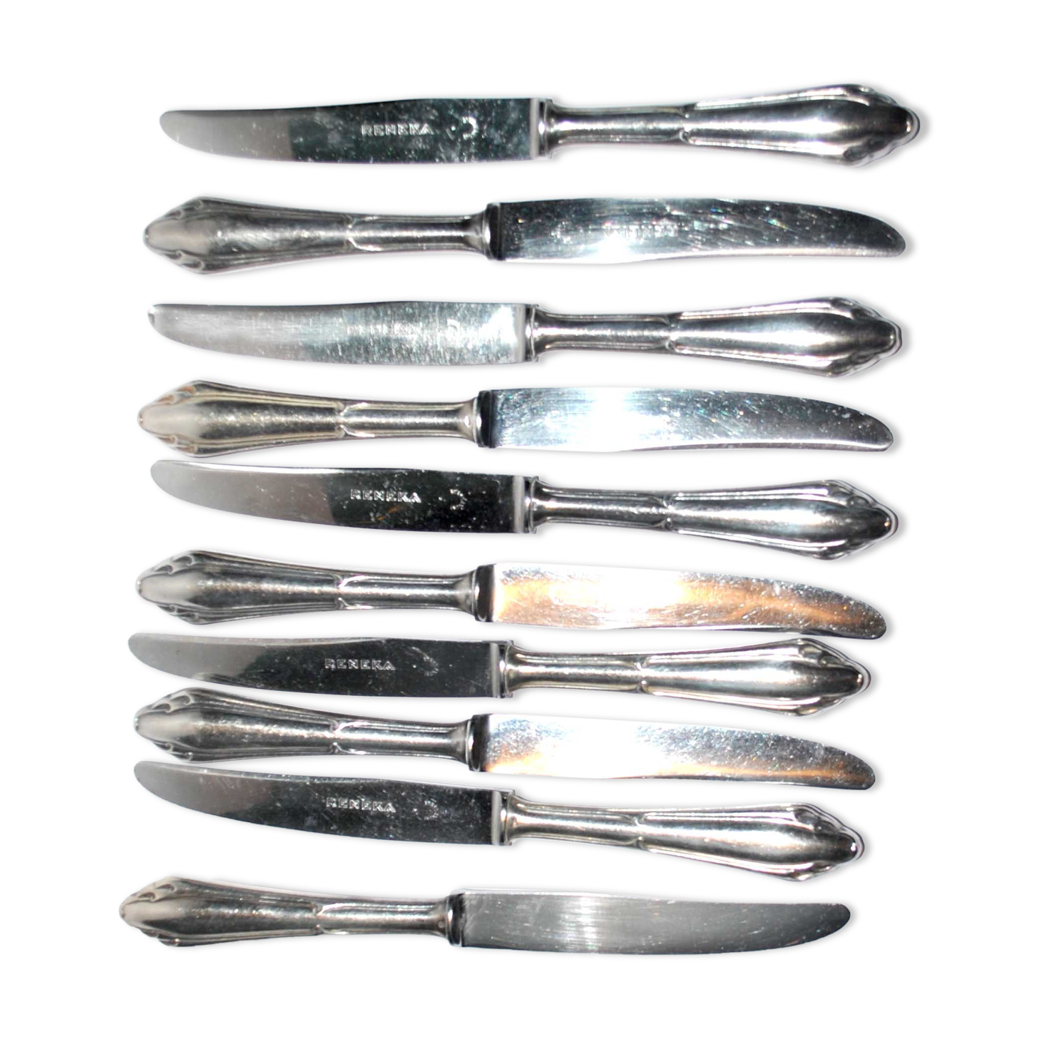 Series of 10 modernist dessert knives in silver metal RENEKA 1950