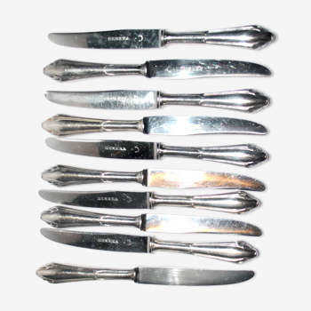 Series of 10 modernist dessert knives in silver metal RENEKA 1950