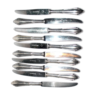 Series of 10 modernist dessert knives in silver metal RENEKA 1950